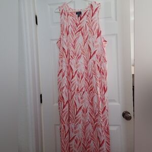 Denim & Co. Beach Womens Size 2X Sleeveless Orange Palm Frawn Midi Dress